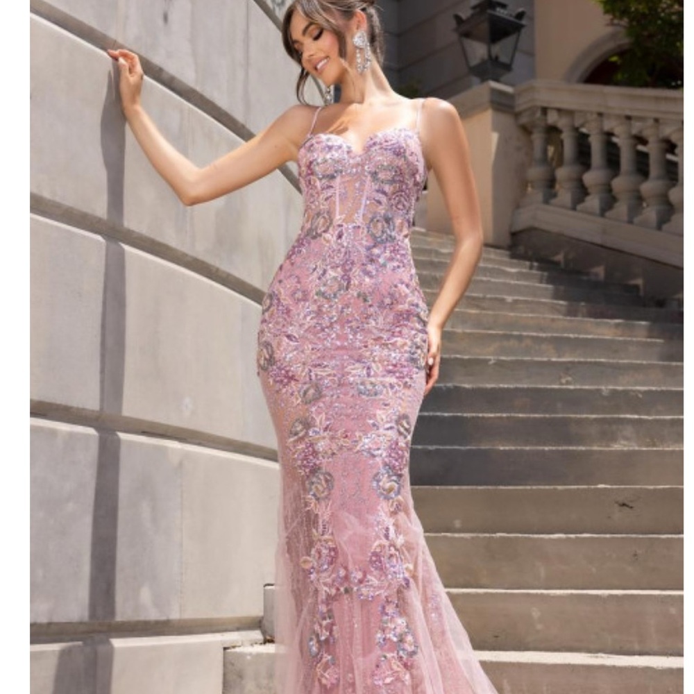 Elegant Pink Floral Evening Gown